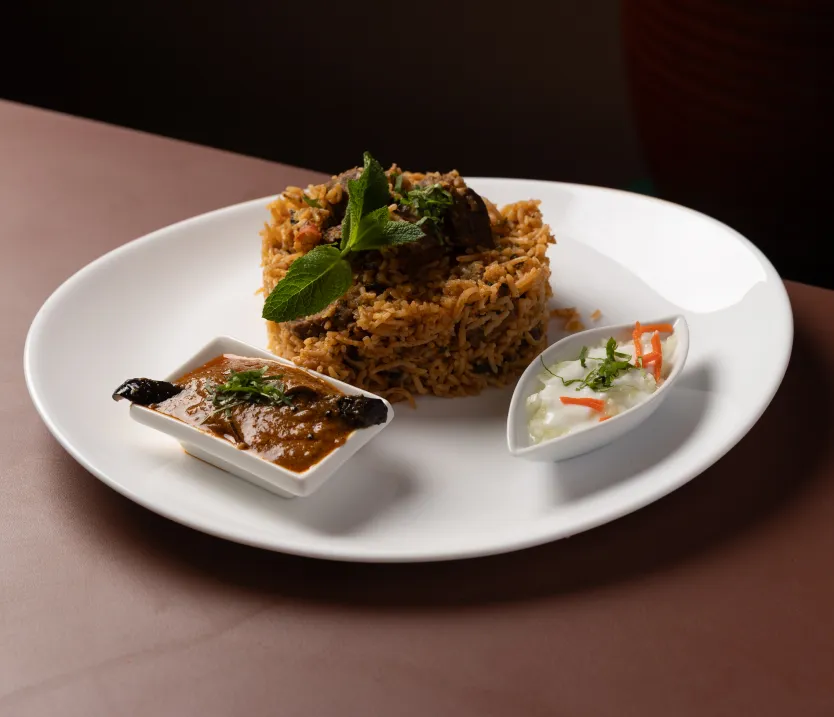 Refined Indian curry and rice presentation